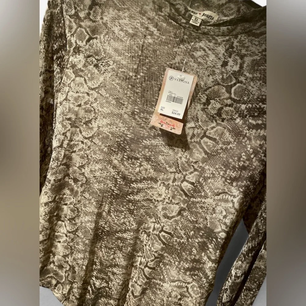 Charmed Hearts Mesh Snake Print Long Sleeve Bodysuit - Picture 2 of 4